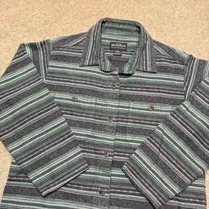 Woolrich Shirt Womens Small Green Striped Flannel Button Up Top Cotton Cottage